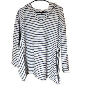 J.Jill Blue & White Striped 100% Cotton Lightweight Hoodie Top – 3X